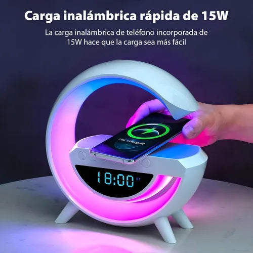 Despertador Inteligente 4 en 1 – Reloj, Radio, Música y Cargador Inalámbrico